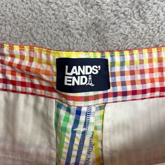 NEW Lands' End Men's Size 30 Rainbow Checkered Shorts Cotton Multi-Color - Picture 3 of 5